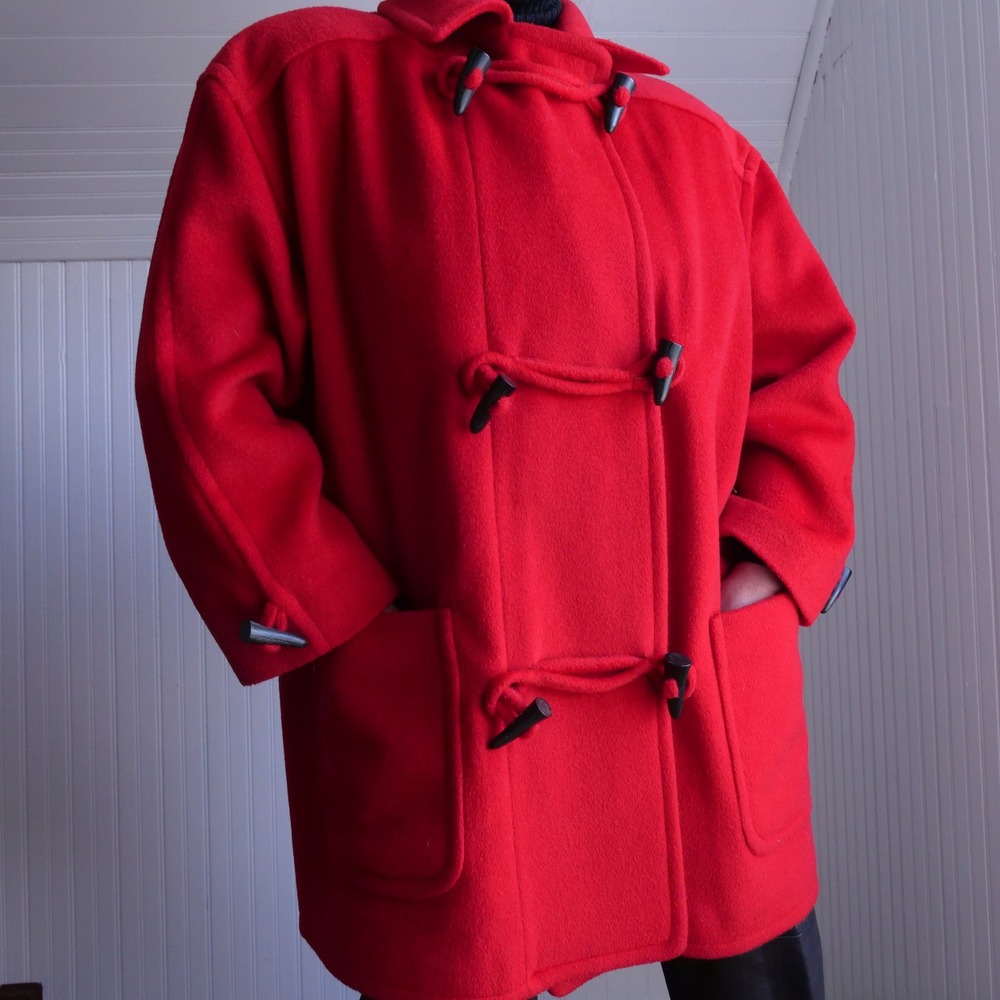 Excellent vintage‎ 1990s Talbots cherry red wool/mohair blend toggle duffle coat